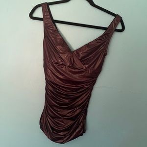 Karla Colletto Wet Look one Piece Ruched Swimsuit NWOT